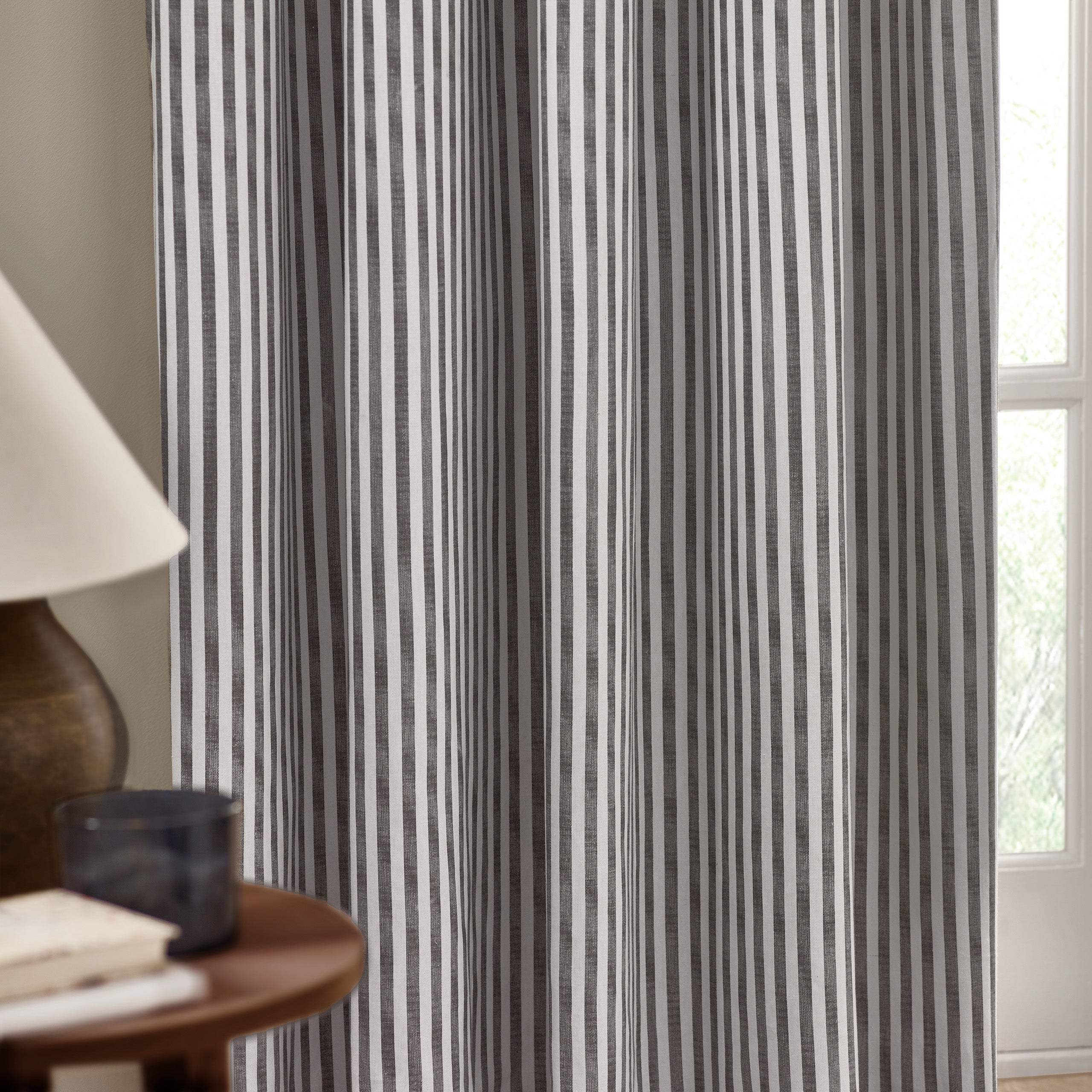 Hebden Striped 100% Cotton Lined Eyelet Curtains