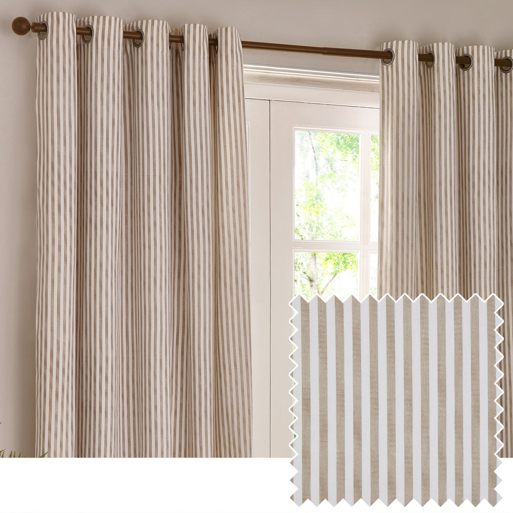 Hebden Striped 100% Cotton Lined Eyelet Curtains