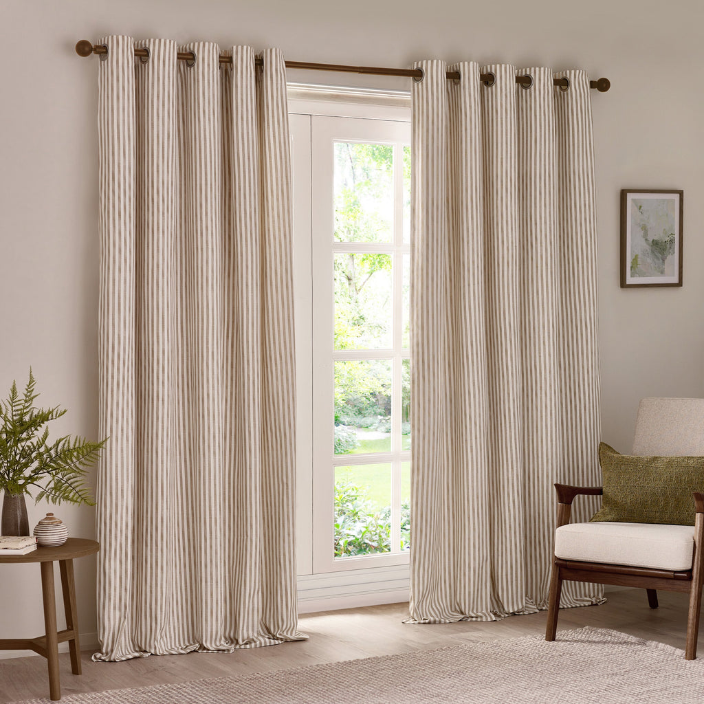 Hebden Striped 100% Cotton Lined Eyelet Curtains
