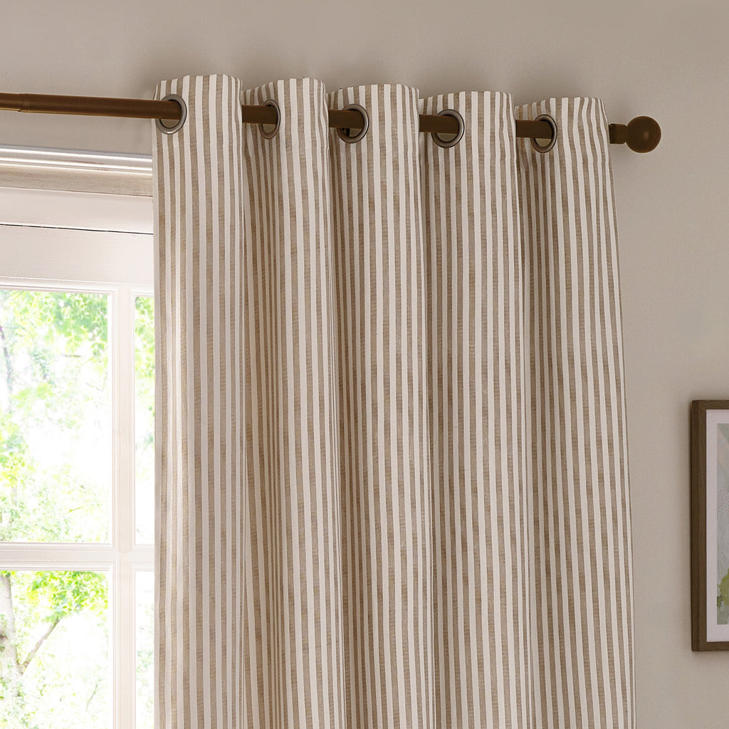 Hebden Striped 100% Cotton Lined Eyelet Curtains