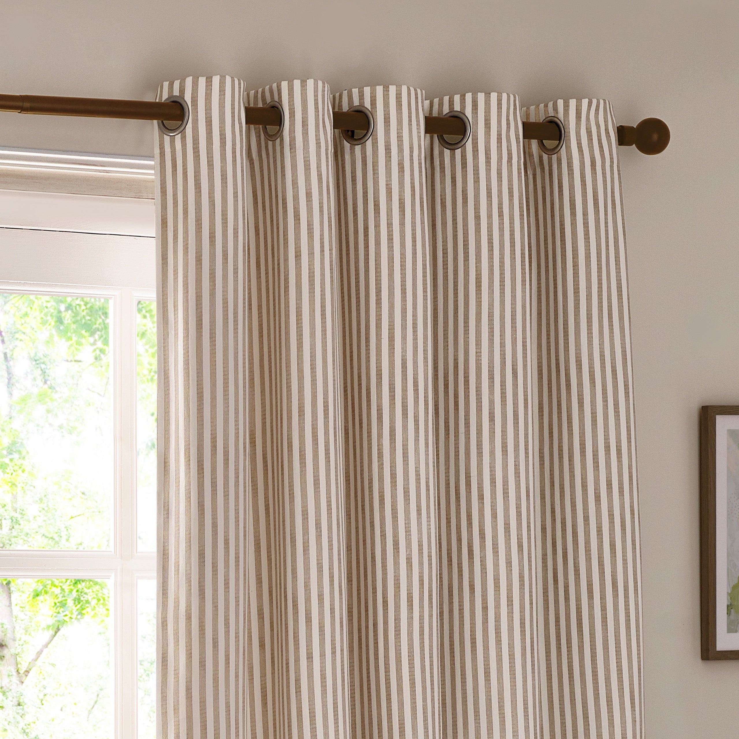 Hebden Striped 100% Cotton Lined Eyelet Curtains
