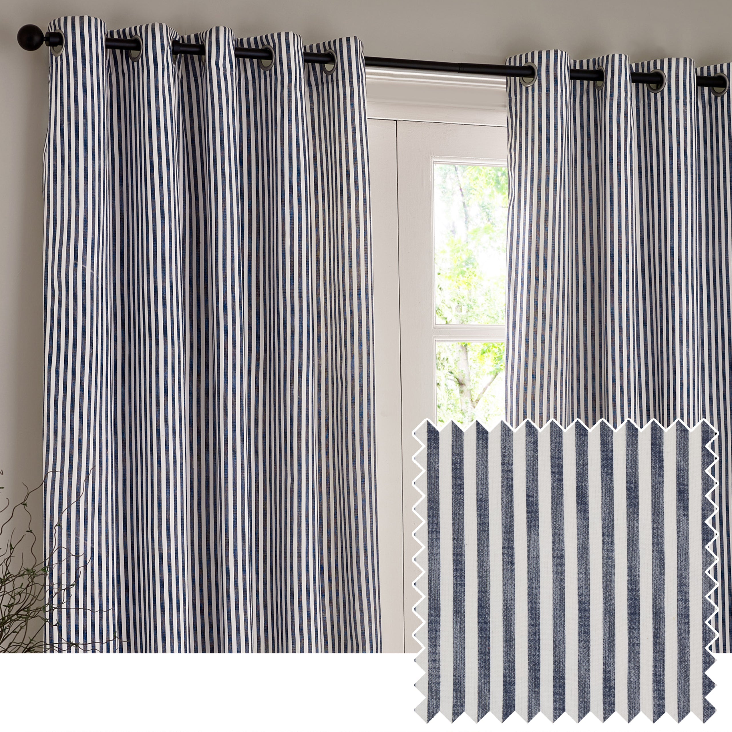 Hebden Striped 100% Cotton Lined Eyelet Curtains