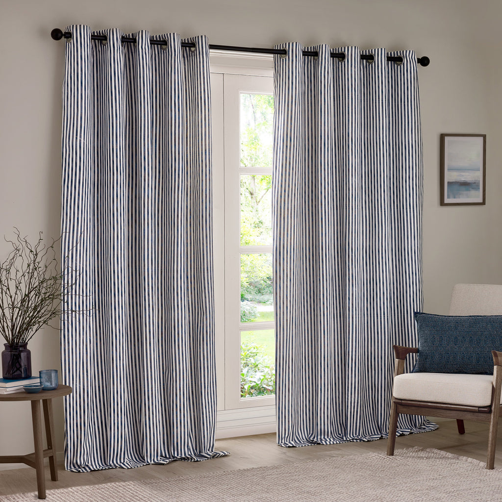 Hebden Striped 100% Cotton Lined Eyelet Curtains