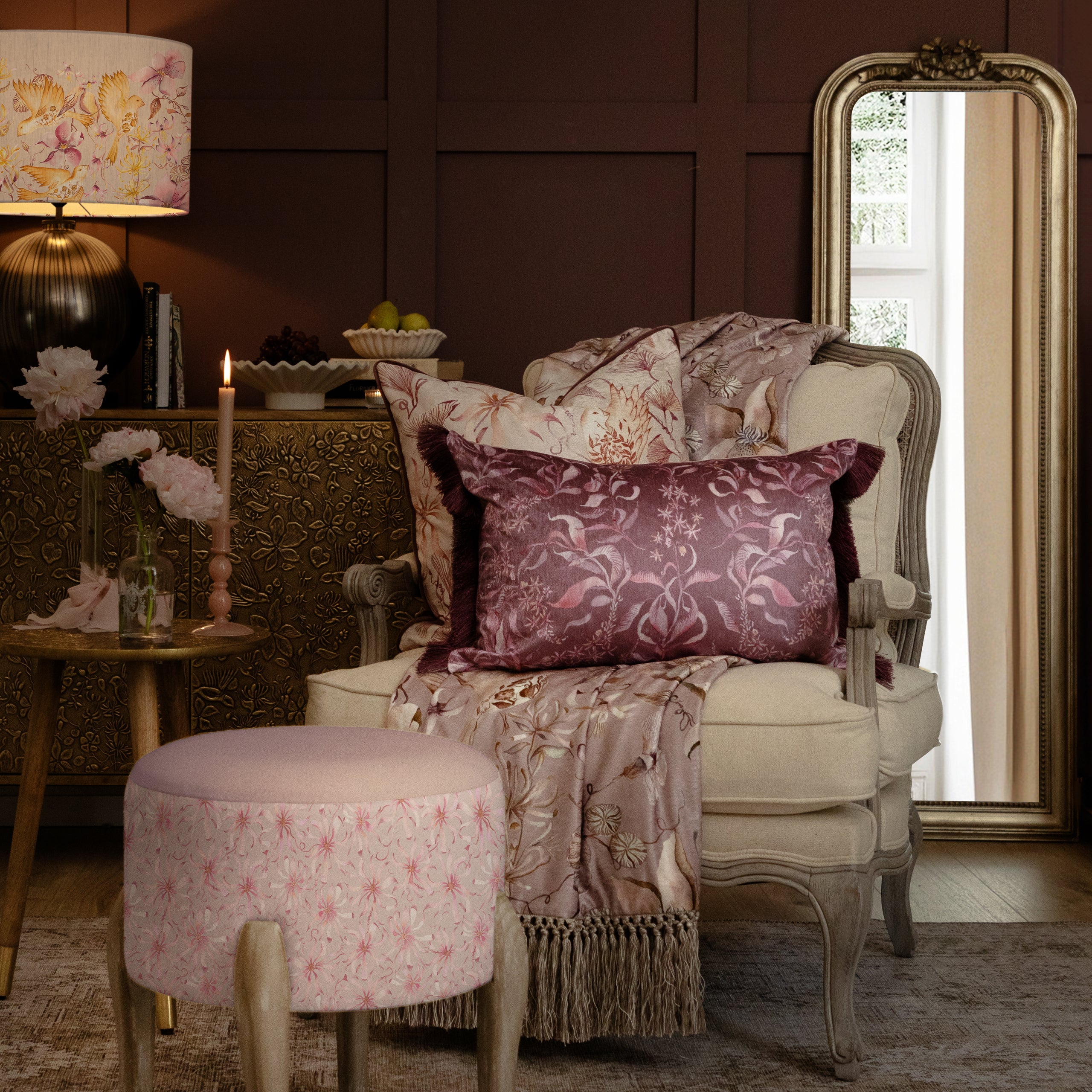 Hettie Printed Ruche Fringe Cushion