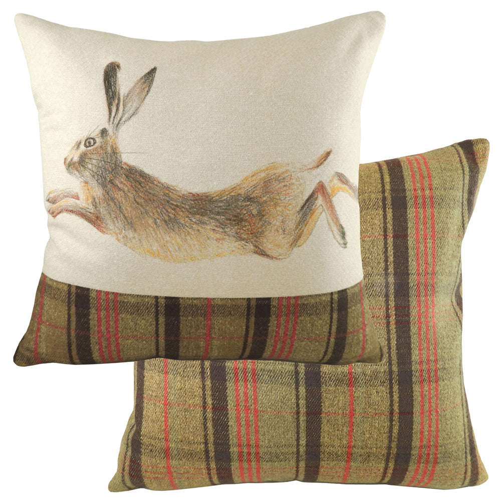 Hunter Leaping Hare Square Cushion