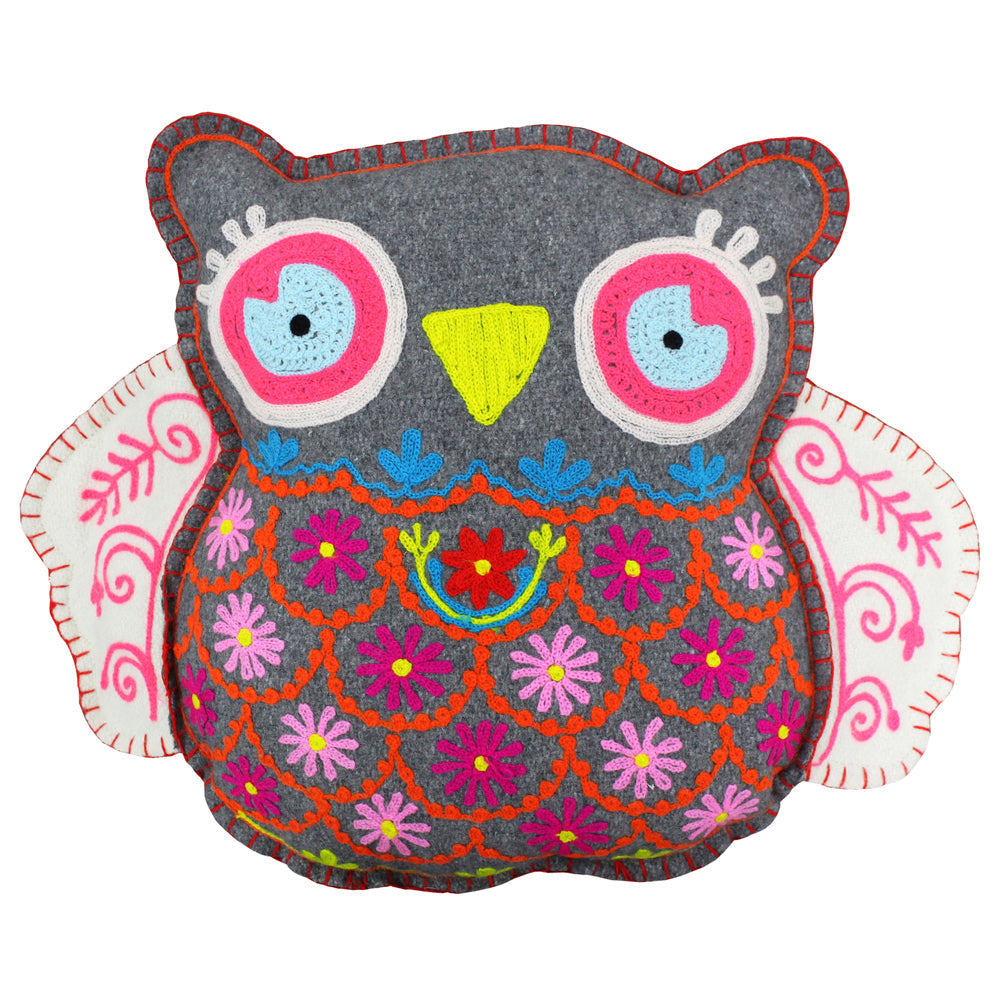 Hootie Owl Embroidered Cushion