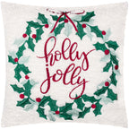 Holly Wreath Embroidered Cushion