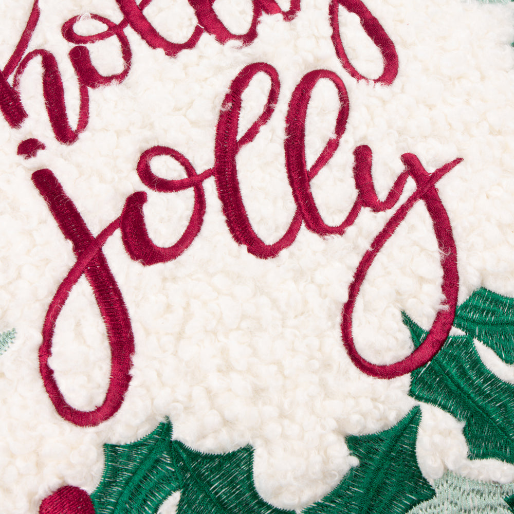 Holly Wreath Embroidered Cushion