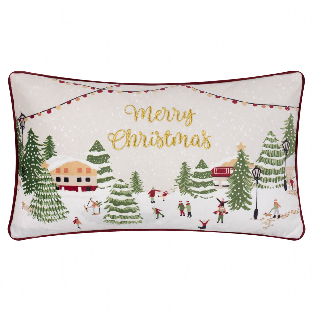 Joy To All Embroidered Velvet Cushion
