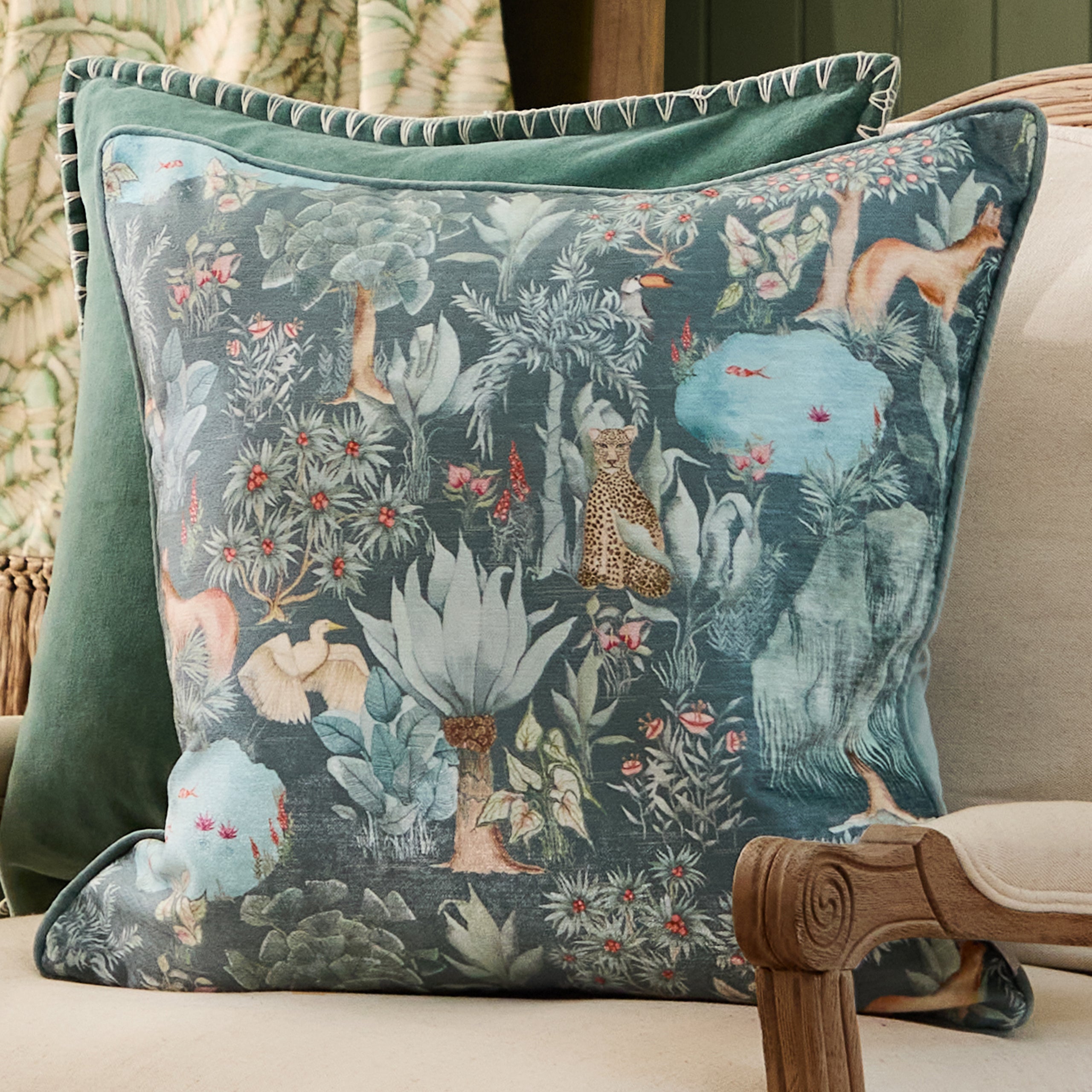 Jungle Serene Printed Velvet Cushion