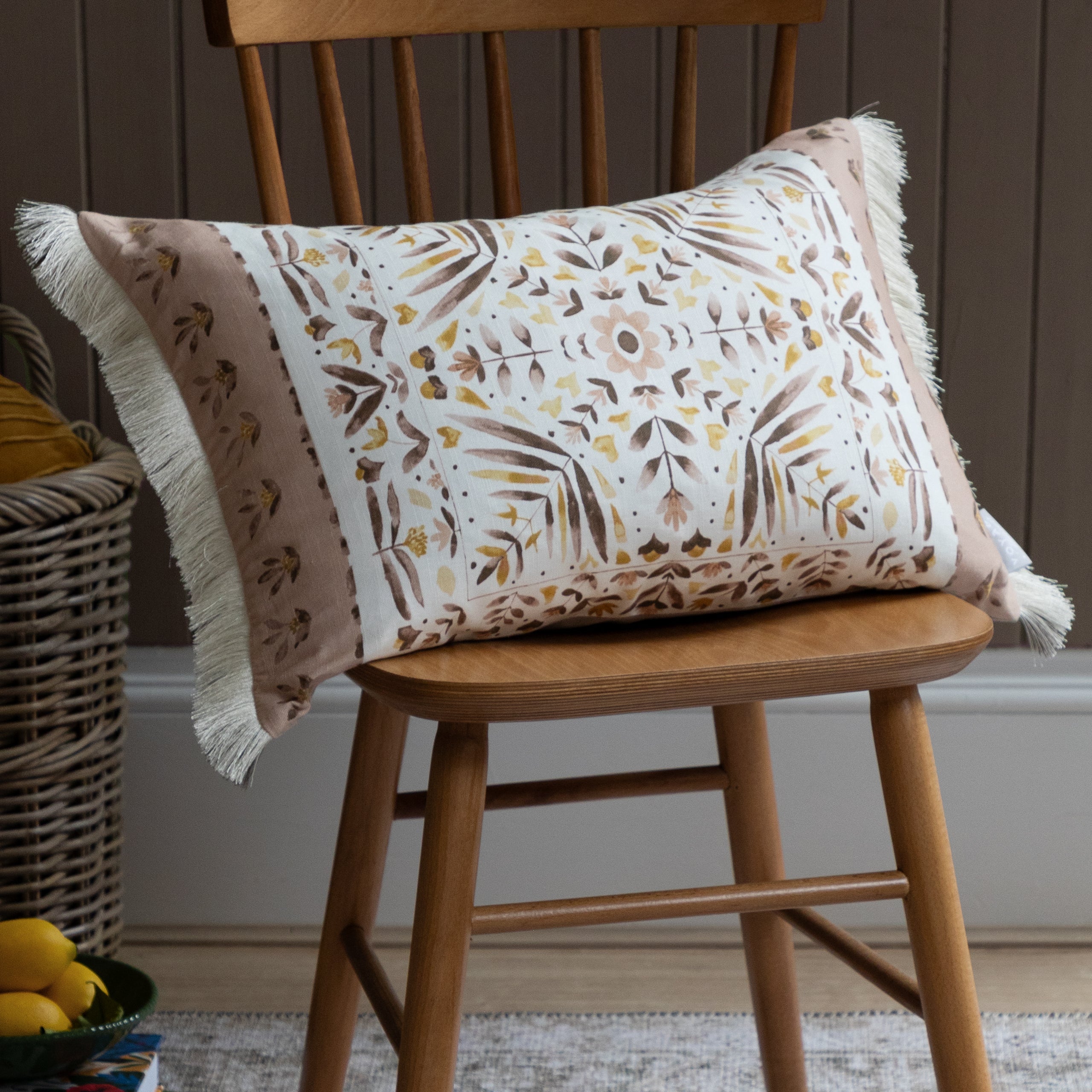 Kari Printed Ruche Fringe Cushion