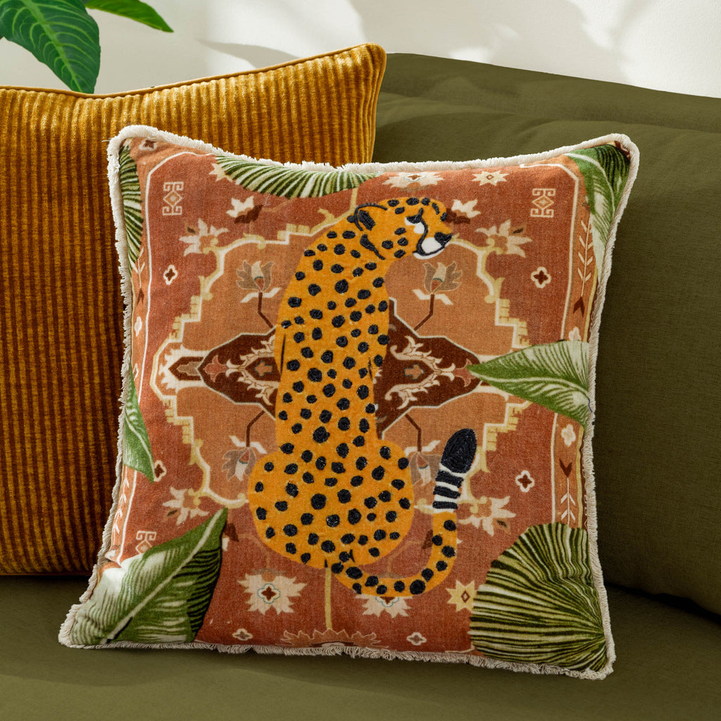 Kilim Cheetah Printed Velvet Cushion