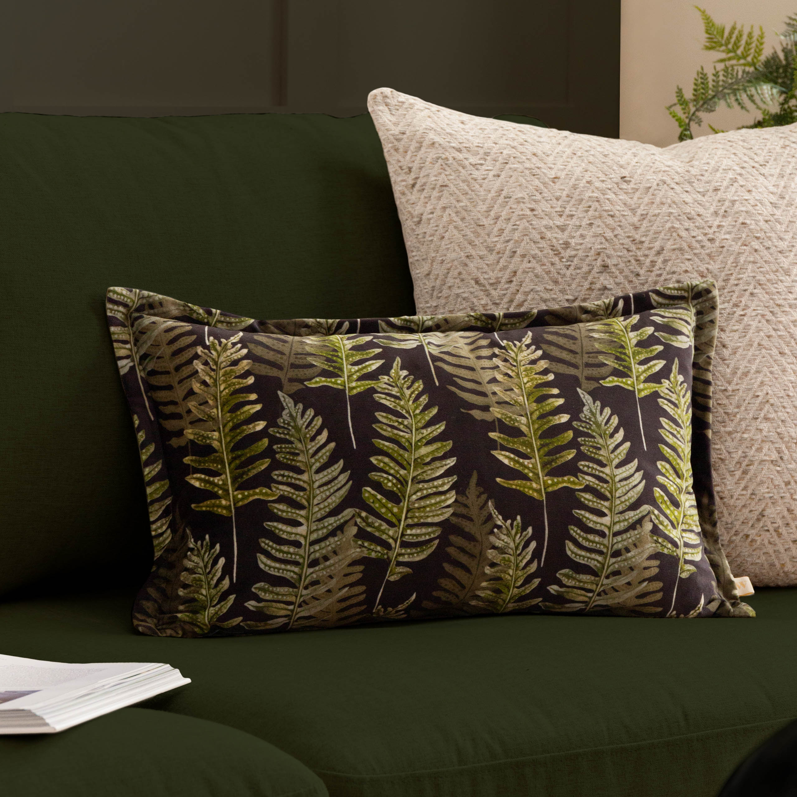 Kielder Forest Fern Night Printed Velvet Cushion