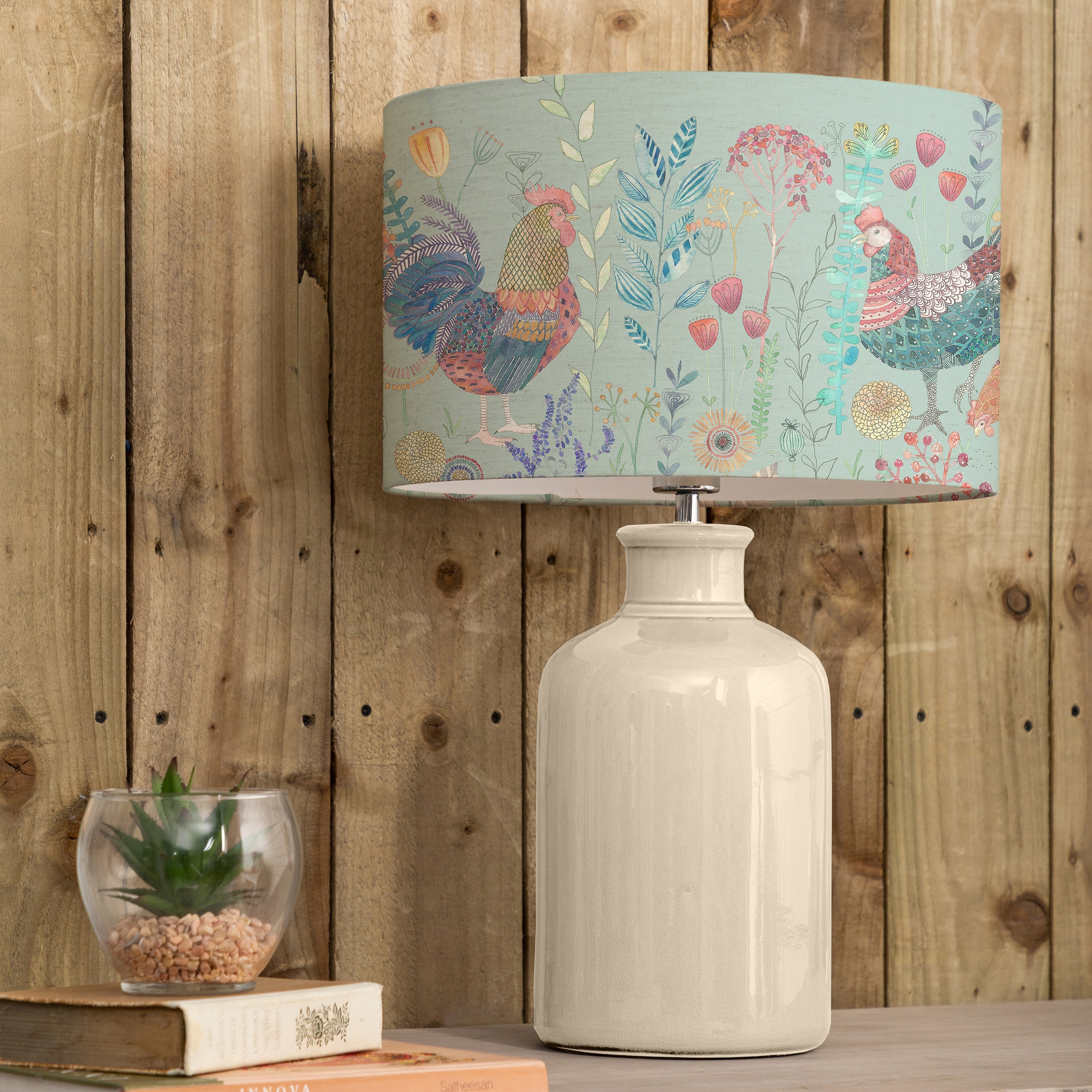 Bilbury Flock Eva & Elspeth Complete Table Lamp Cream/Robins