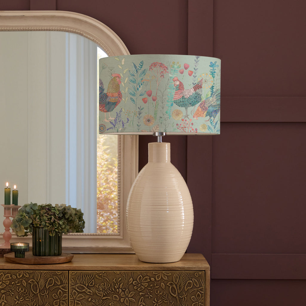 Bilbury Flock Eva & Epona Complete Table Lamp Cream/Robins
