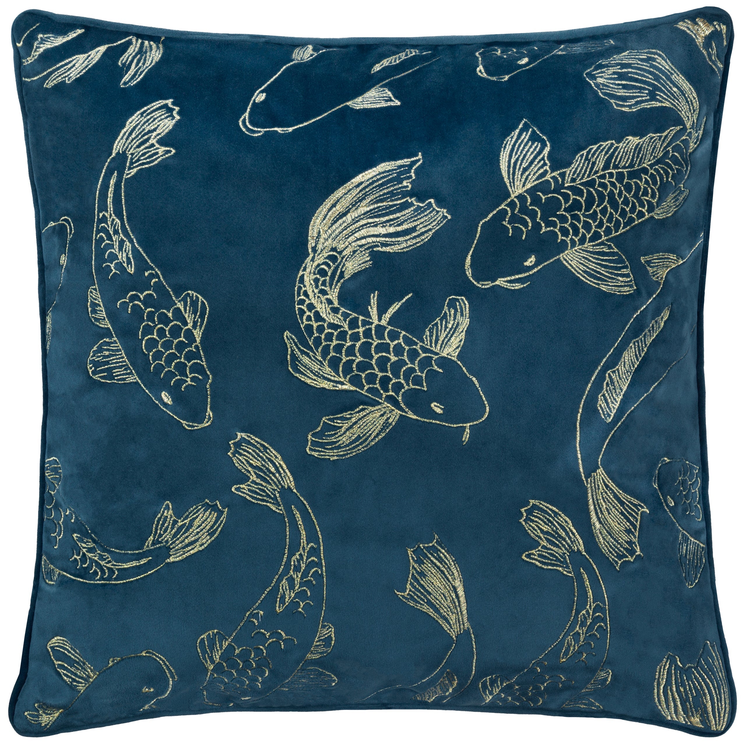 Koi Pond Embroidered Velvet Cushion