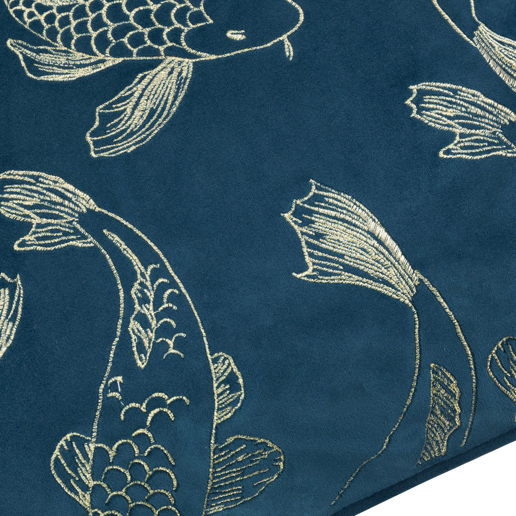 Koi Pond Embroidered Velvet Cushion