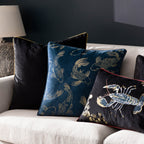 Koi Pond Embroidered Velvet Cushion