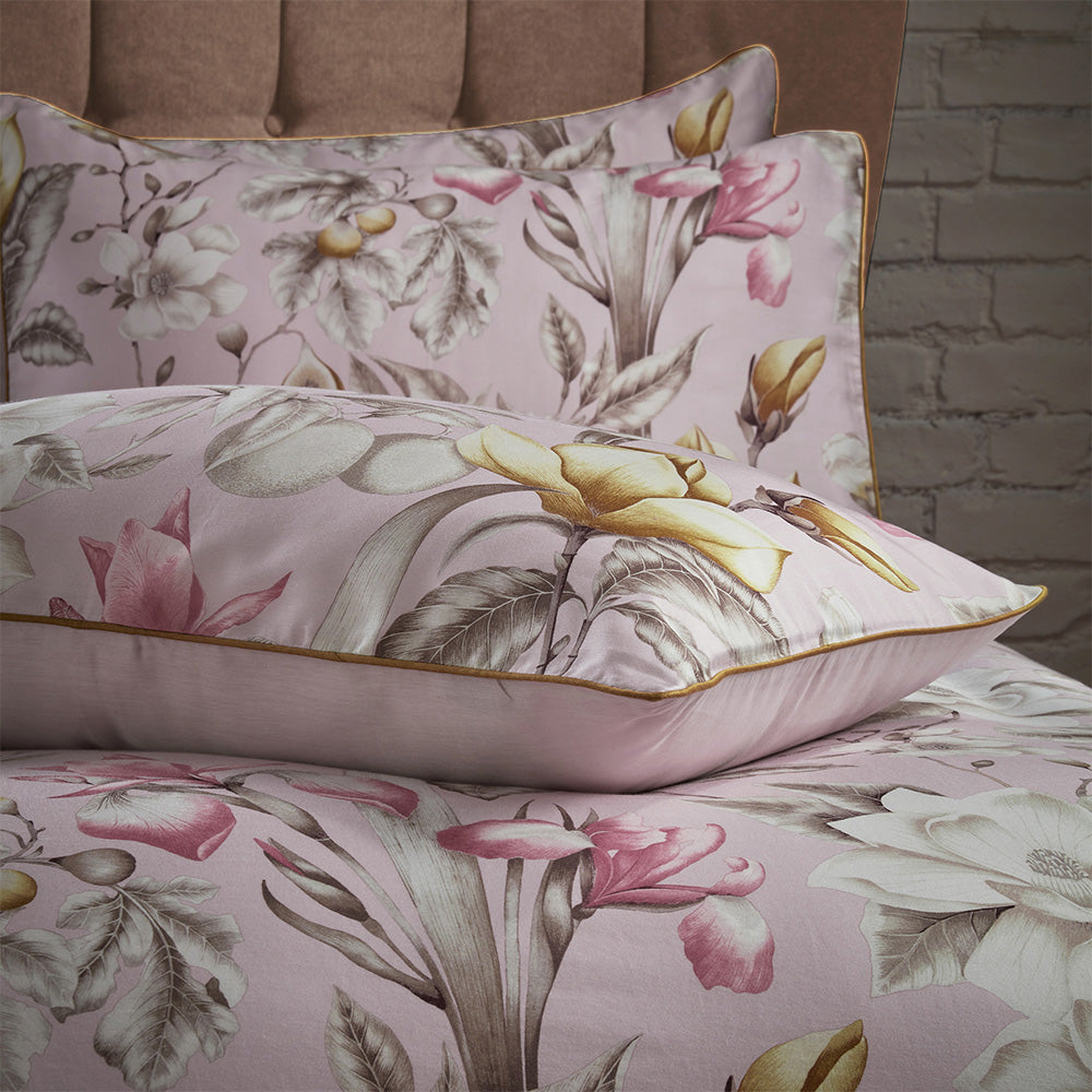 Lavish Floral Printed Piped Cotton Sateen Pillowcase Pair