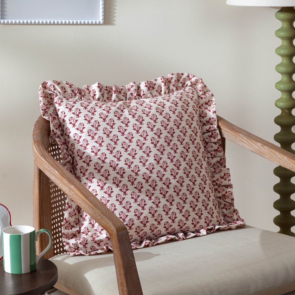 Lulah Block Printed Ruffle Cushion