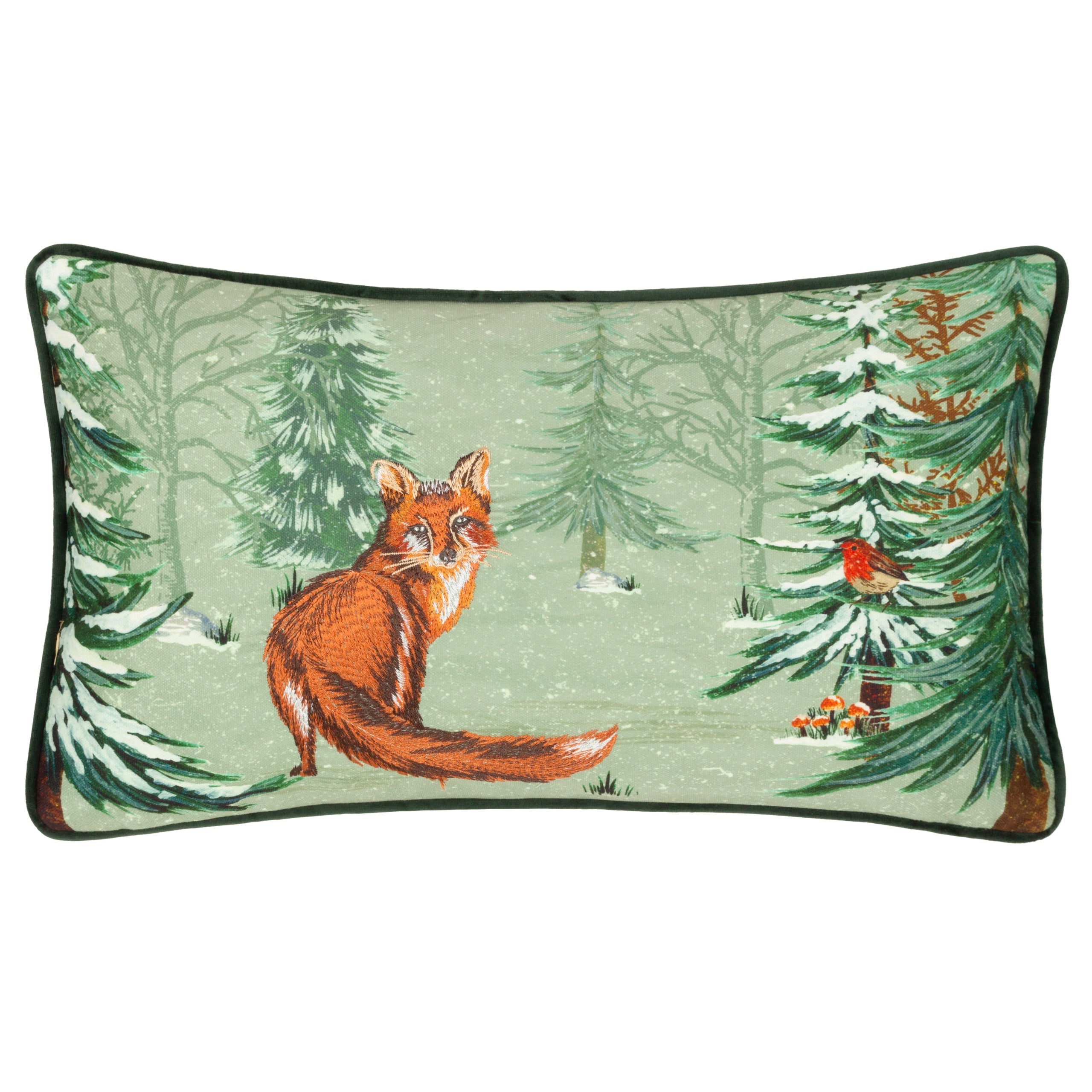 Lodge Wood Fox Embroidered Cushion