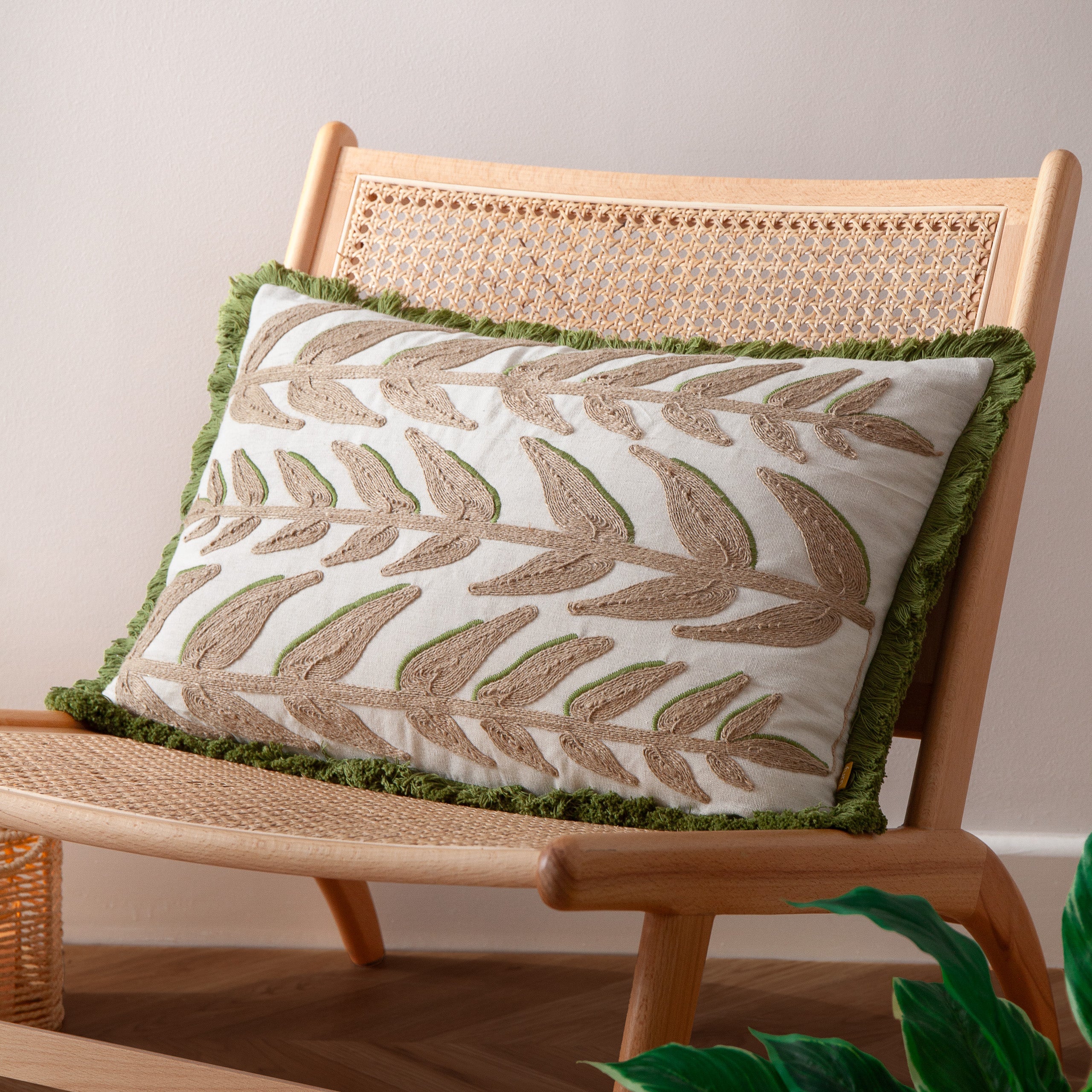 Leaves Embroidered Cushion