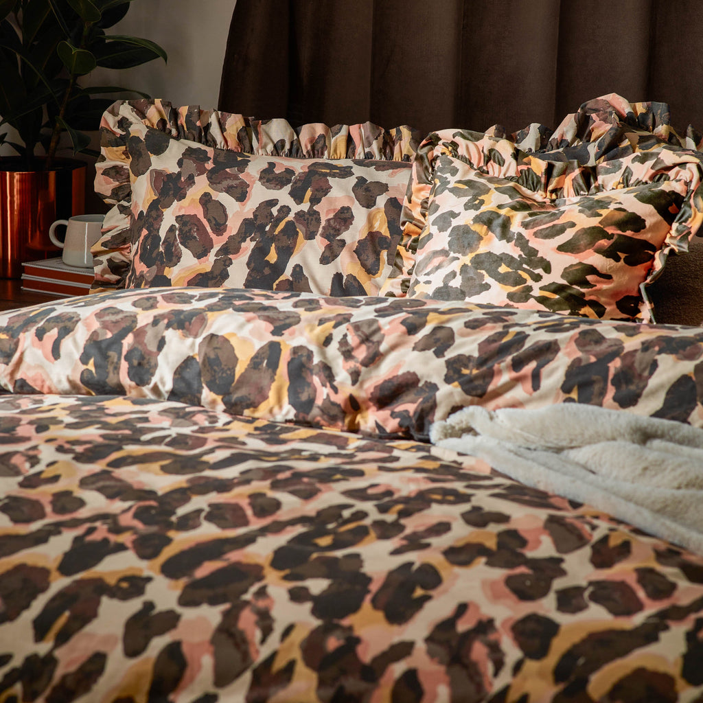 Leopard Printed Frill Trim Duvet Cover Set