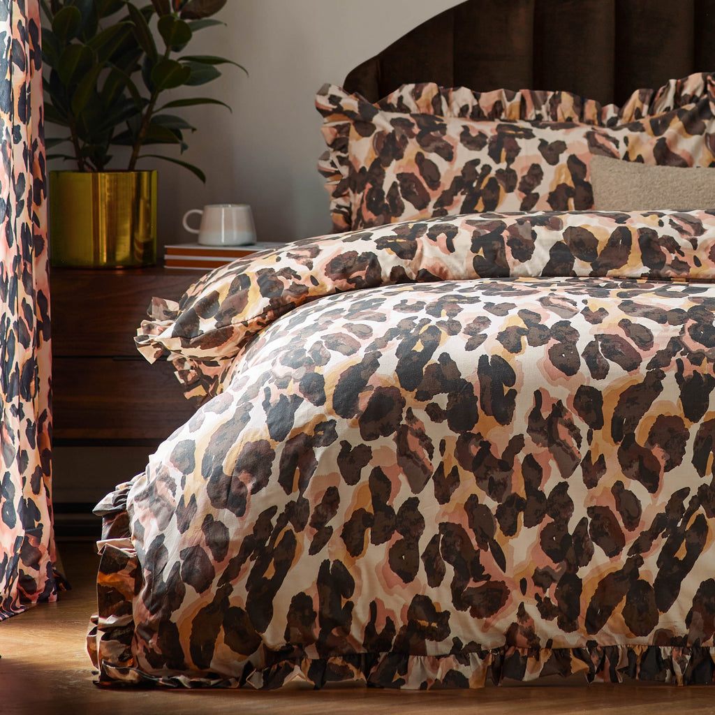 Leopard Printed Frill Trim Duvet Cover Set