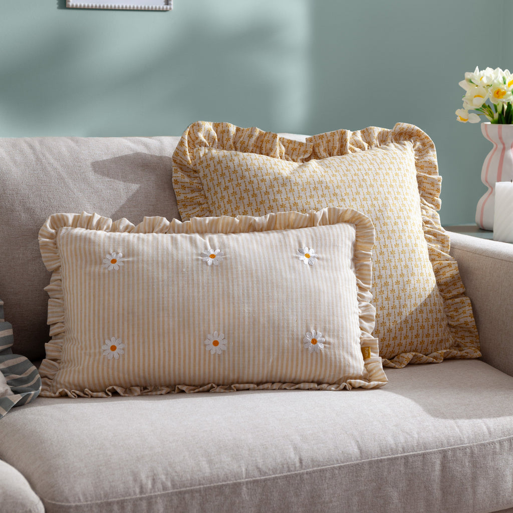 Les Fleurs Embroidered Ruffle Cushion