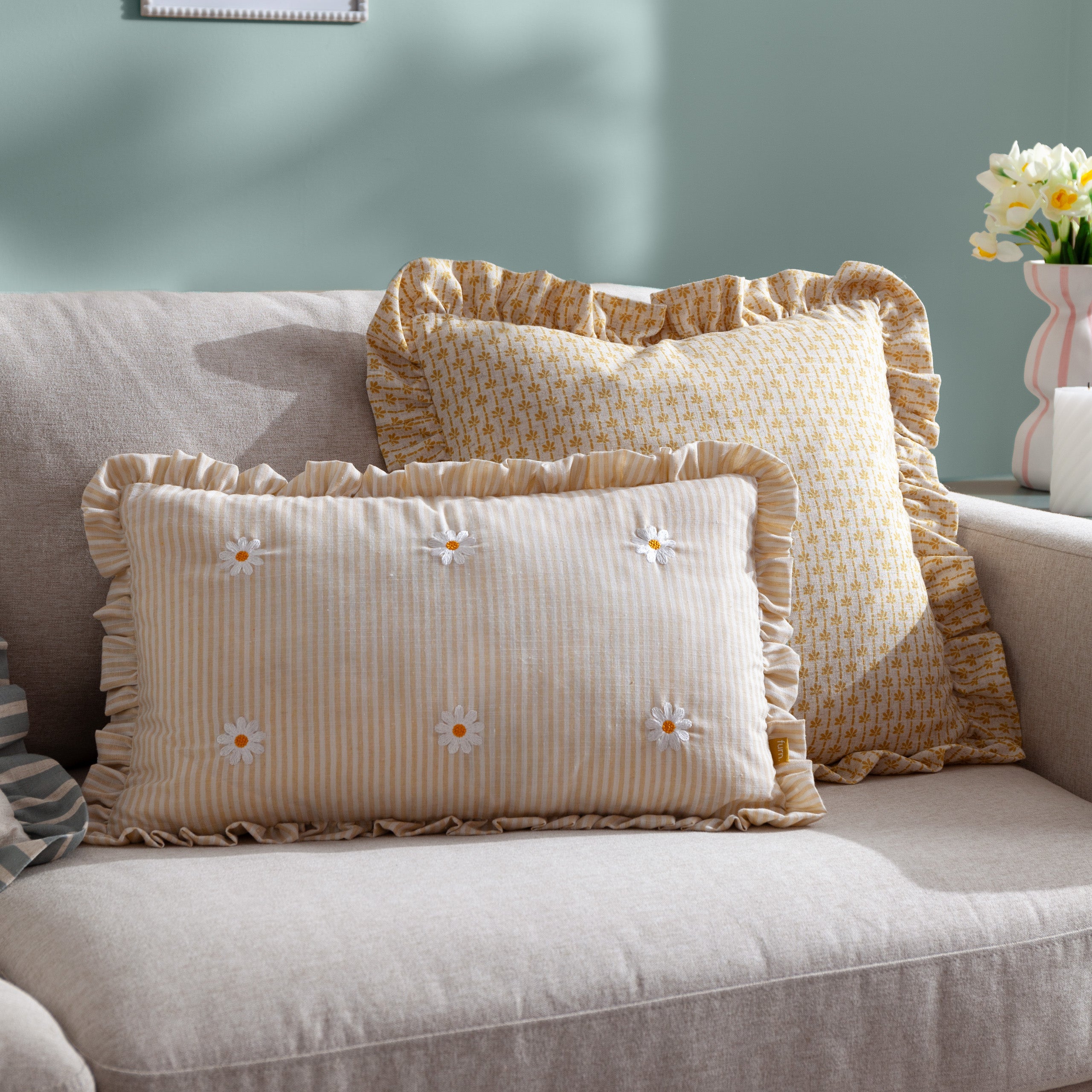 Les Fleurs Embroidered Ruffle Cushion