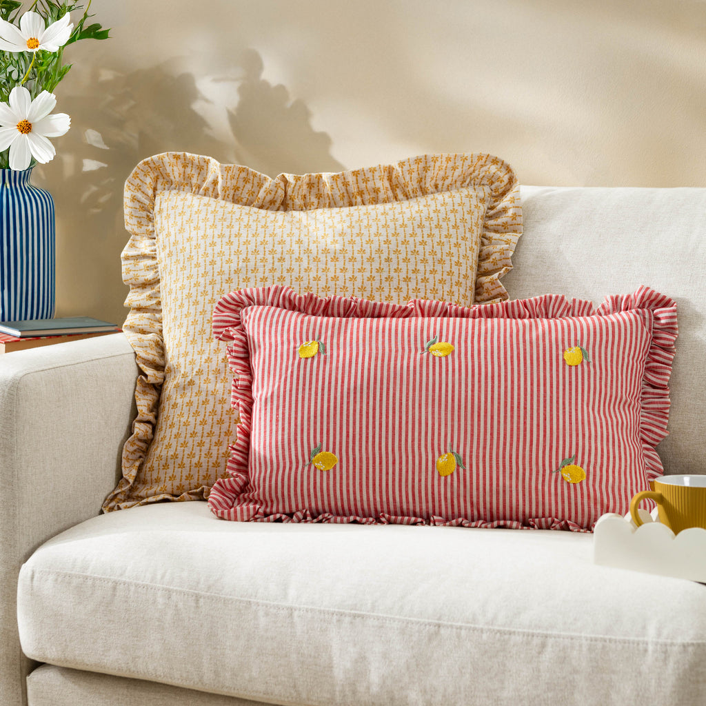 Les Fruites Embroidered Ruffle Cushion
