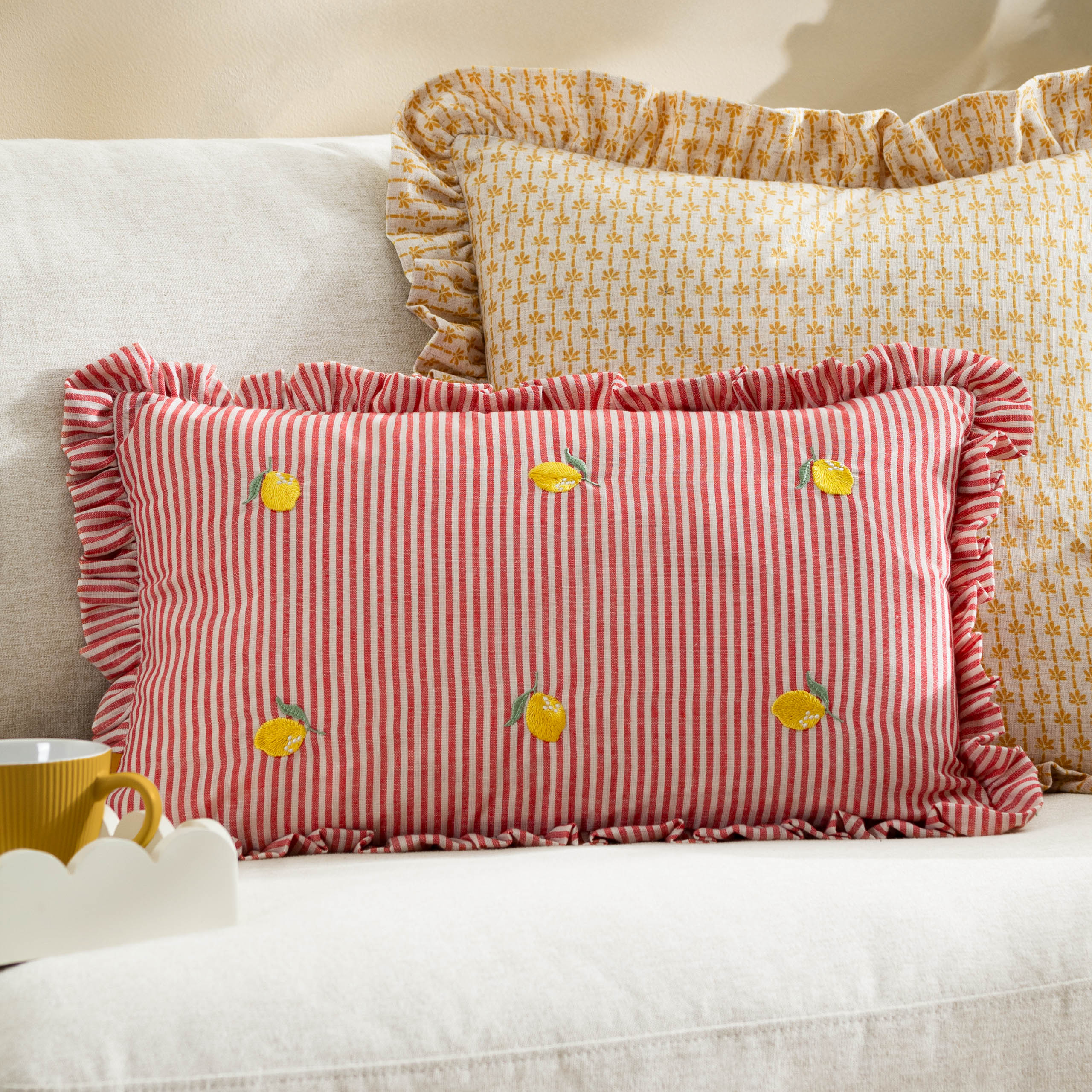 Les Fruites Embroidered Ruffle Cushion