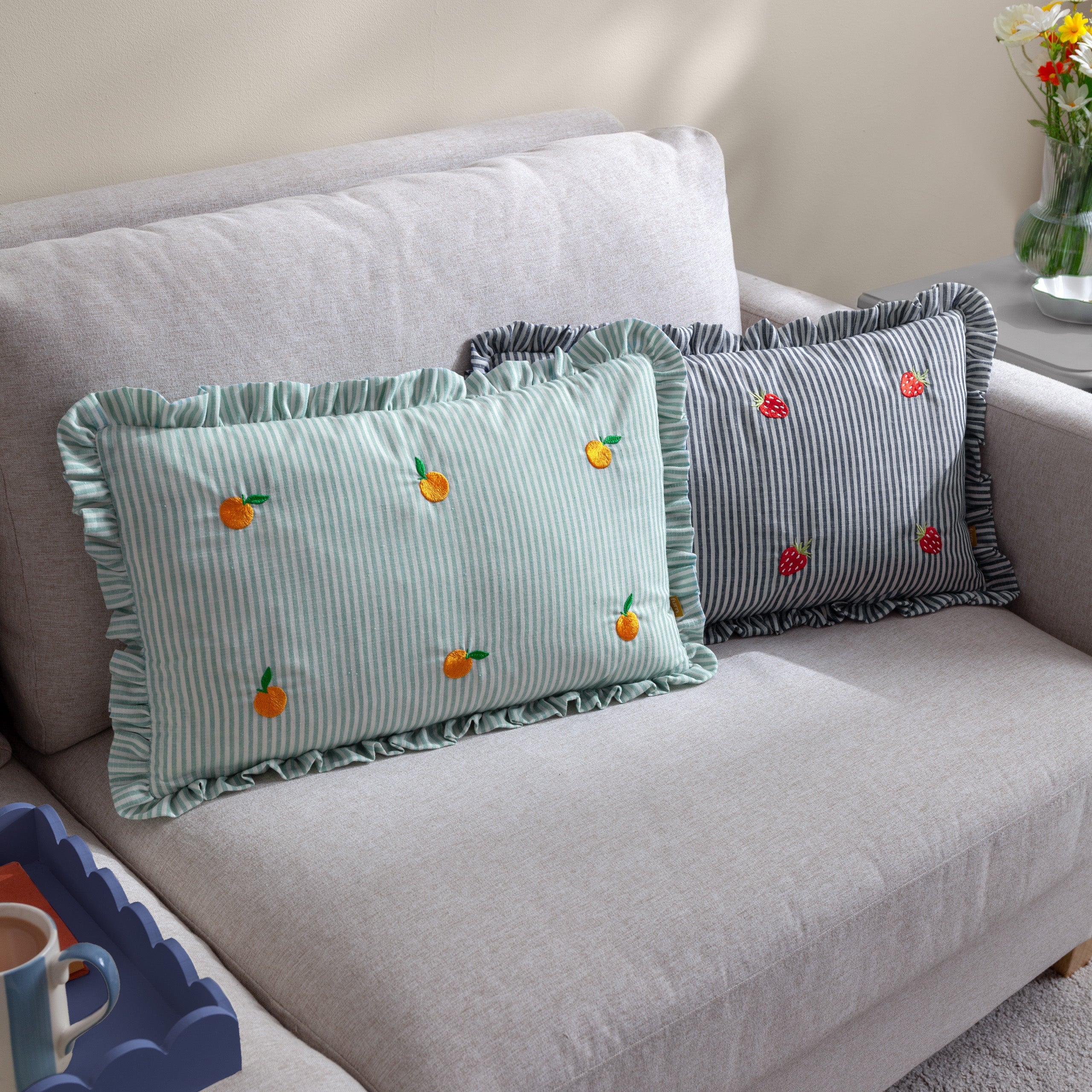 Les Fruites Embroidered Ruffle Cushion