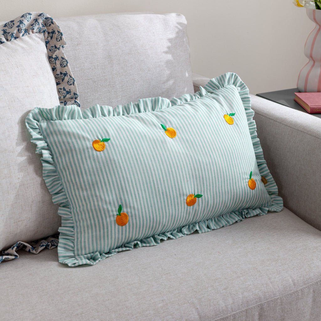 Les Fruites Embroidered Ruffle Cushion