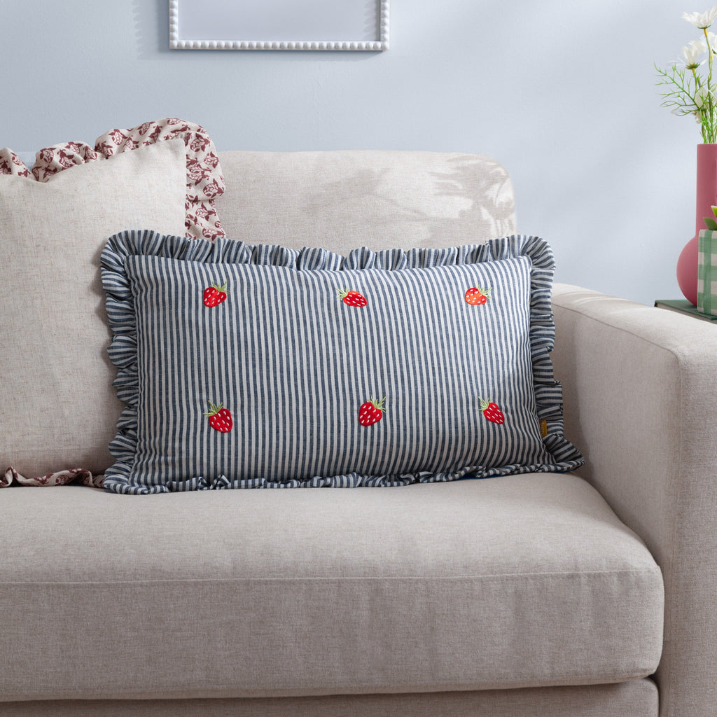 Les Fruites Embroidered Ruffle Cushion