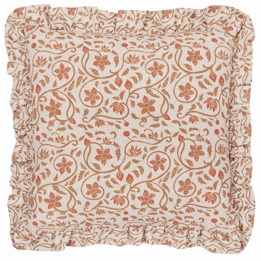 Linen Filigree Printed Ruffle Cushion