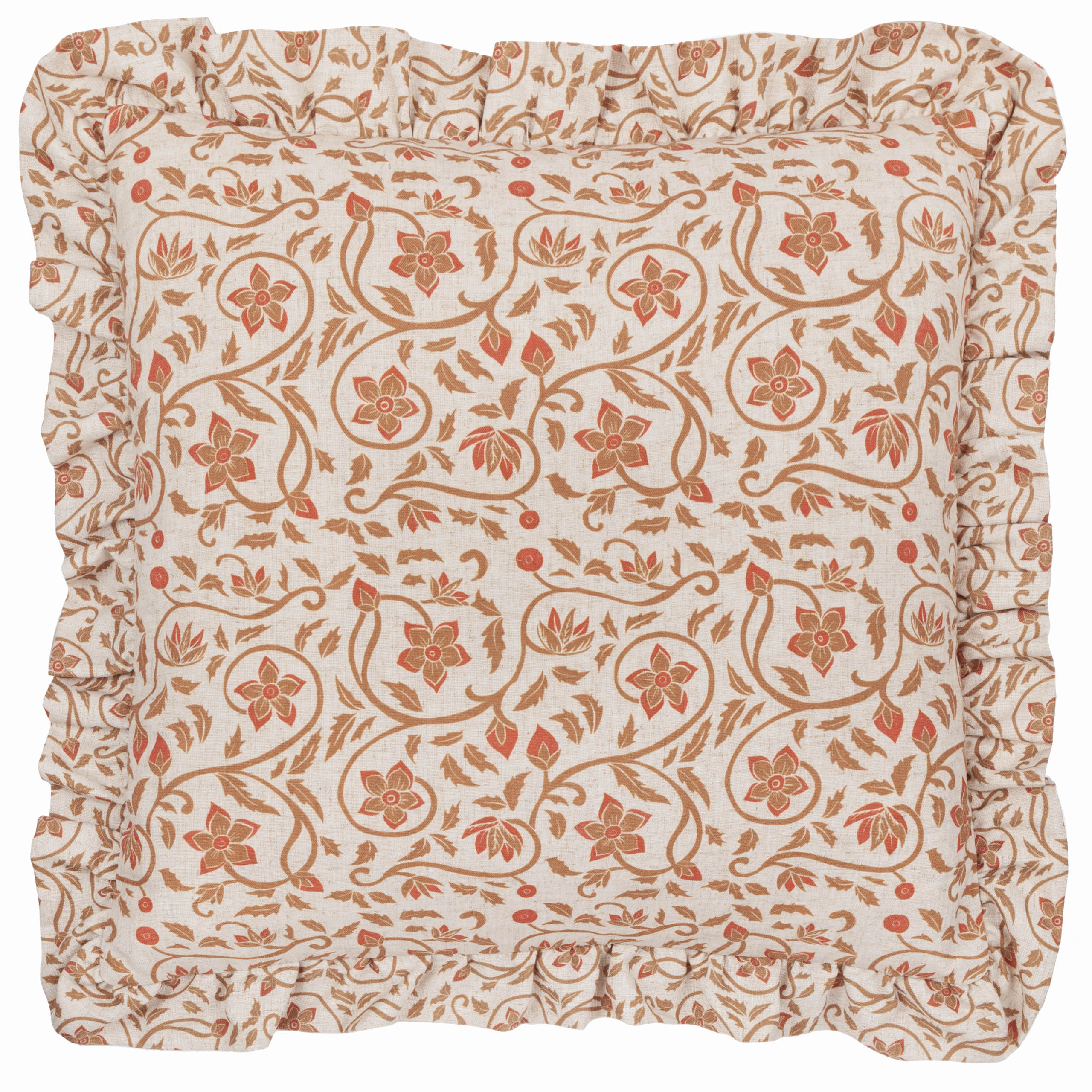 Linen Filigree Printed Ruffle Cushion