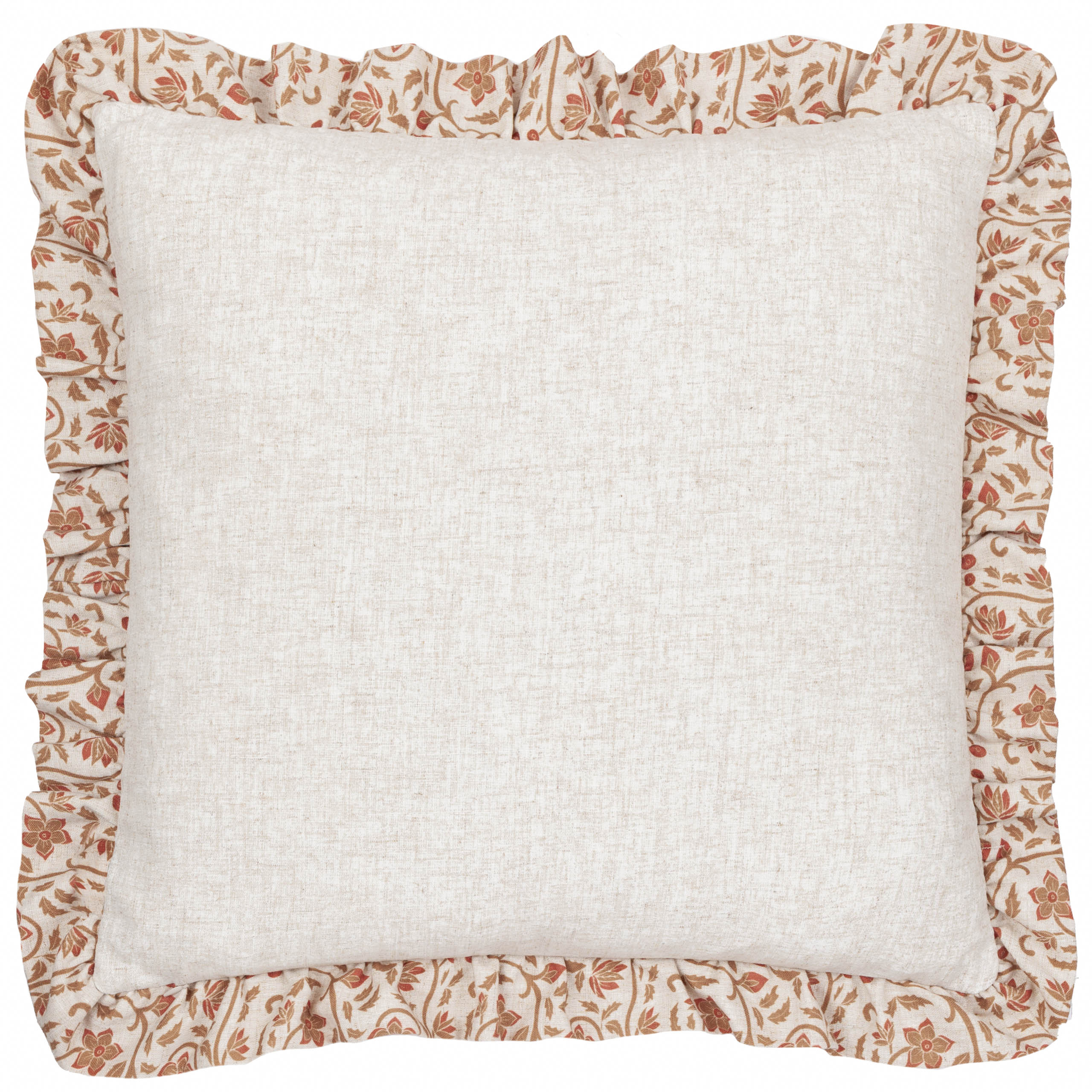 Linen Filigree Printed Ruffle Cushion