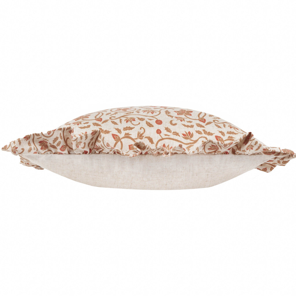 Linen Filigree Printed Ruffle Cushion