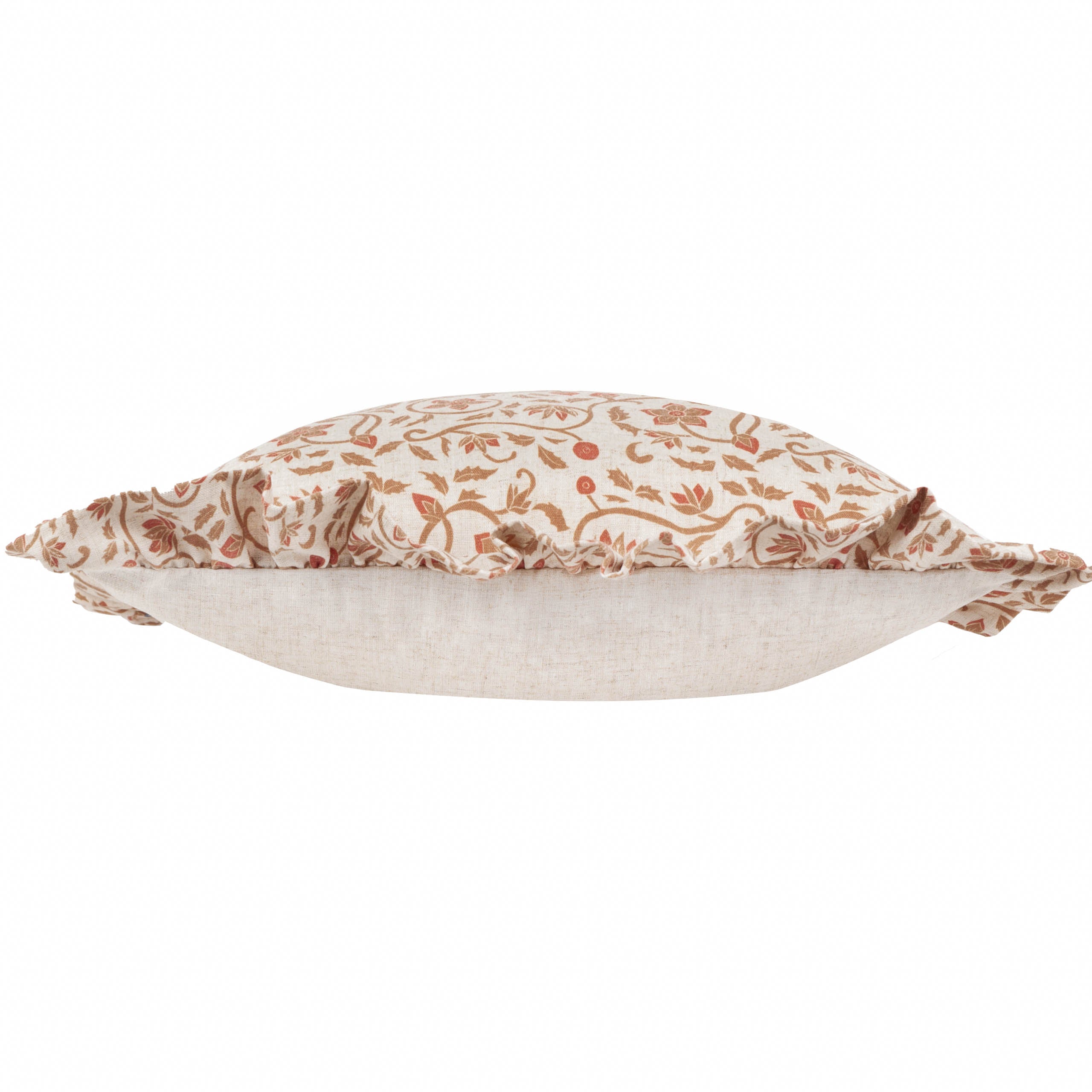 Linen Filigree Printed Ruffle Cushion