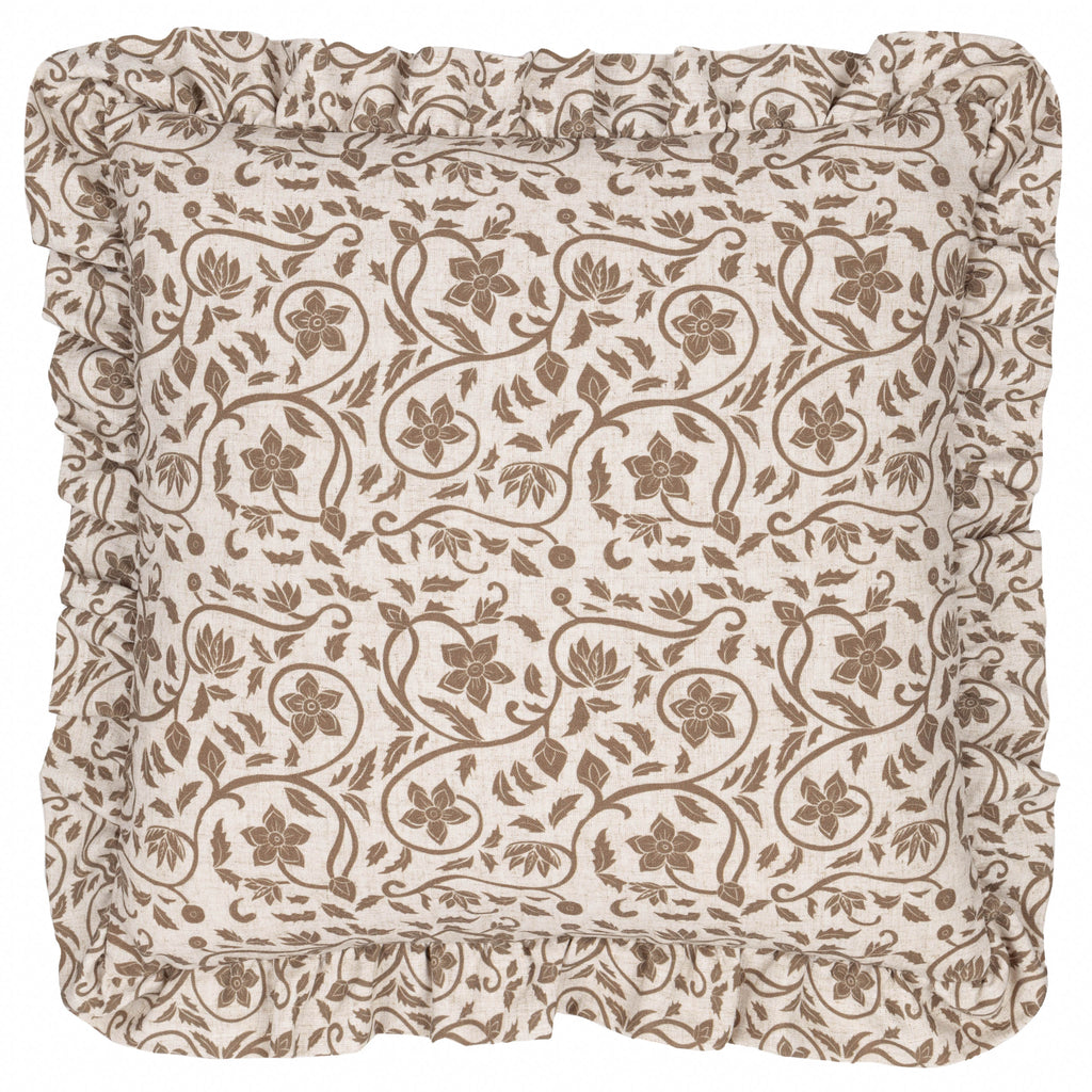 Linen Filigree Printed Ruffle Cushion
