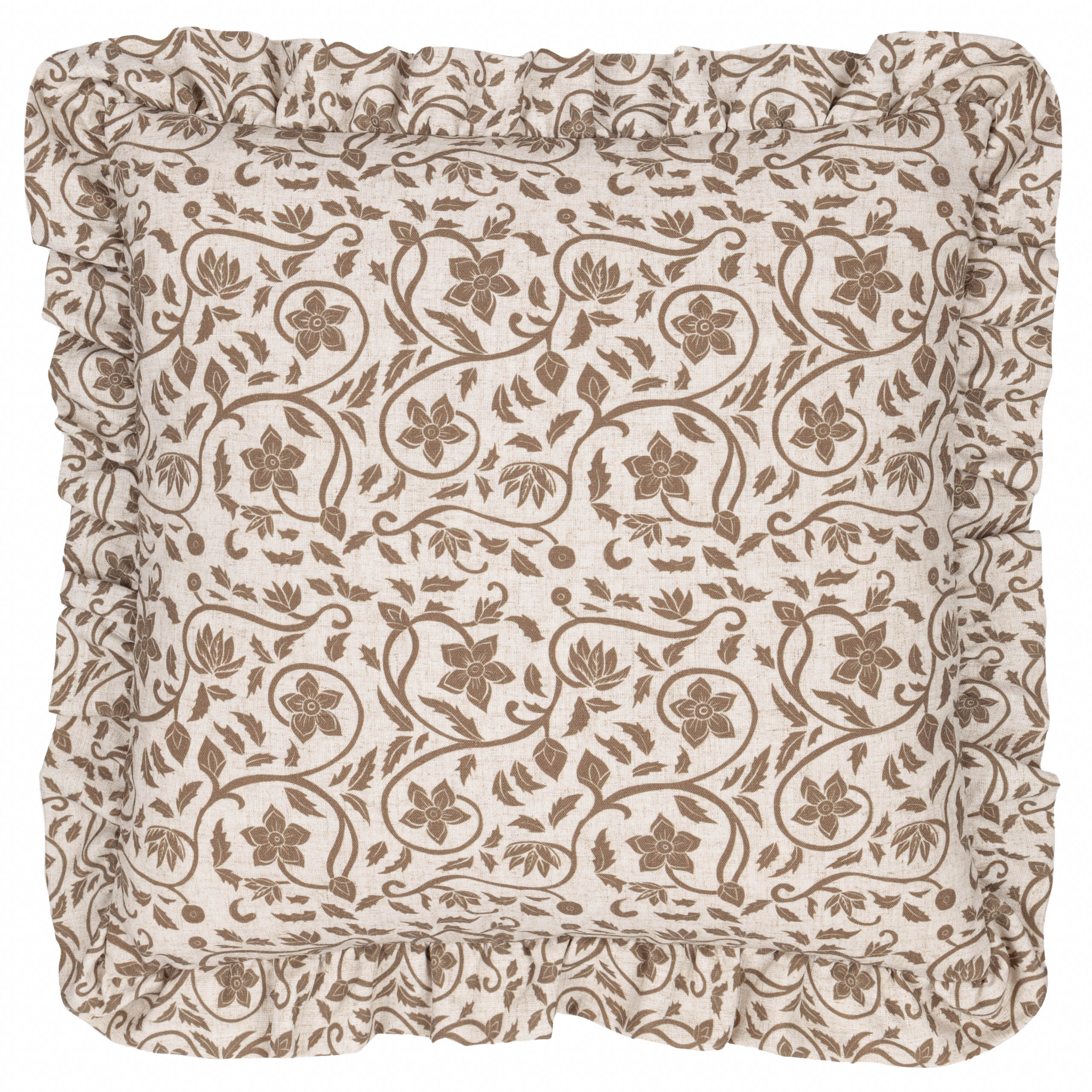 Linen Filigree Printed Ruffle Cushion