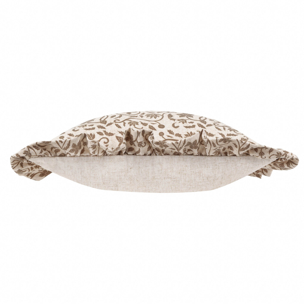 Linen Filigree Printed Ruffle Cushion