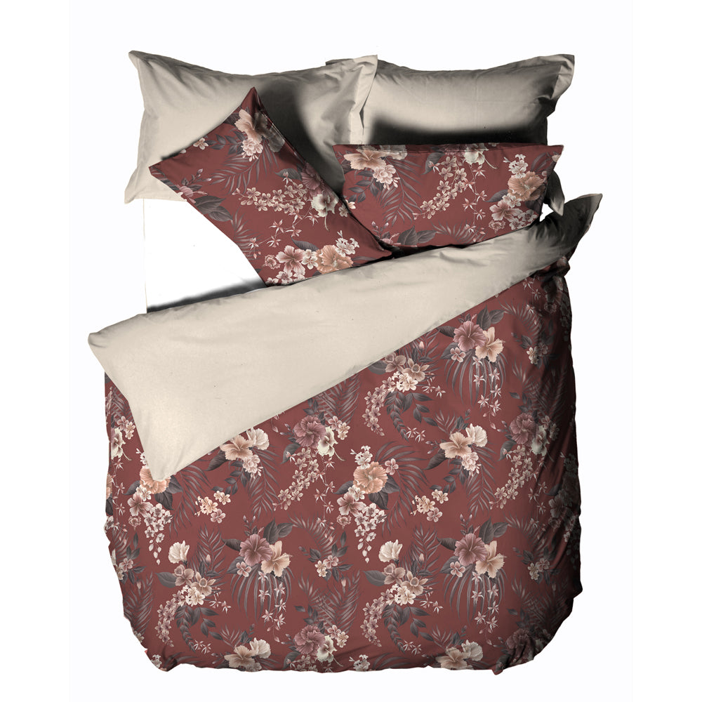 Taira Cord Piped Floral 100% Cotton Duvet Cover Set