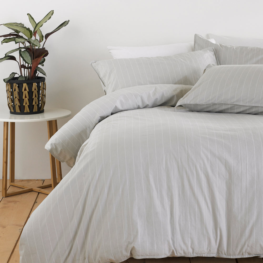 Linear Washed Cotton Pinstripe 100% Cotton Duvet Cover Set