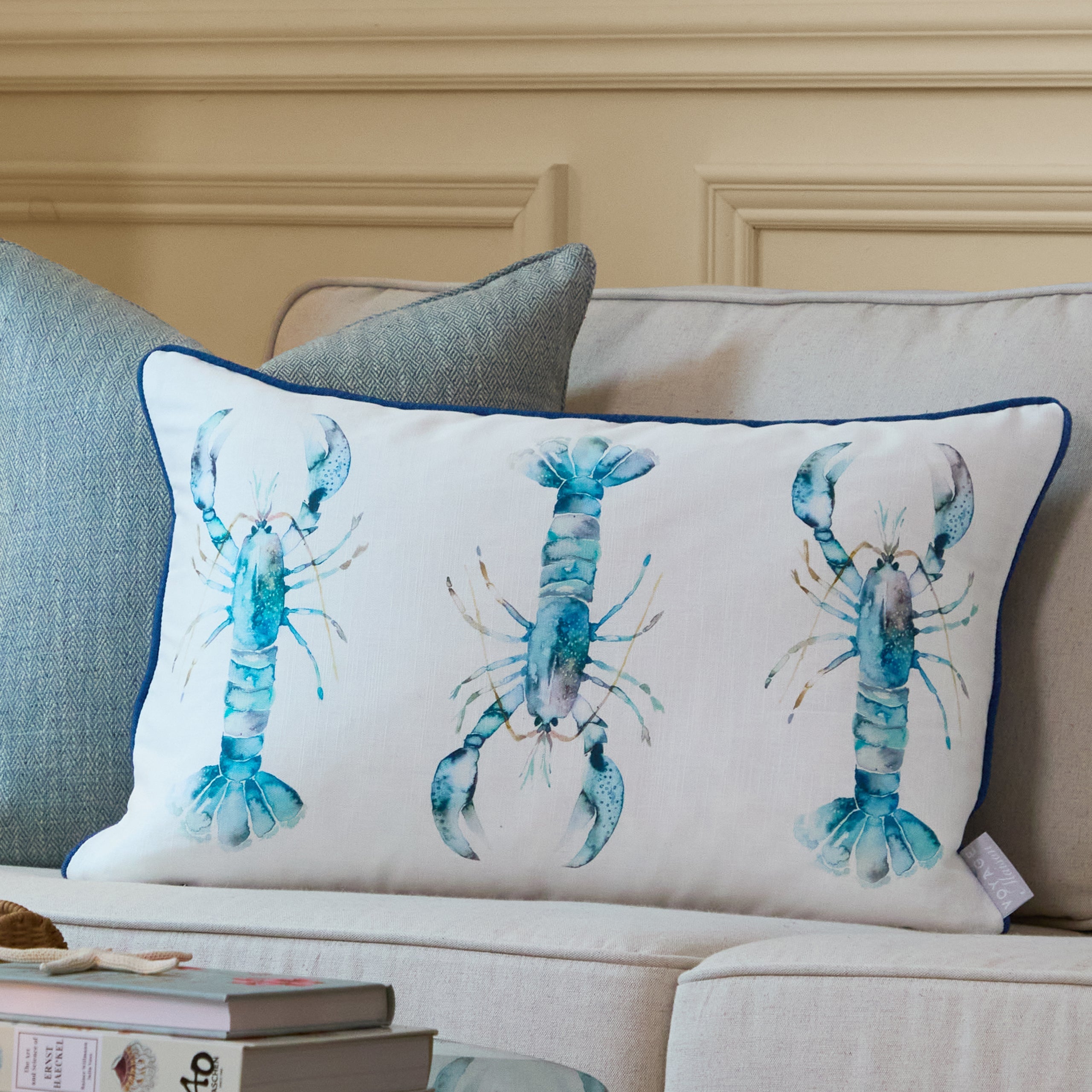 Lobster Printed Piped Cushion