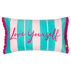 Love Yourself Striped Velvet Cushion