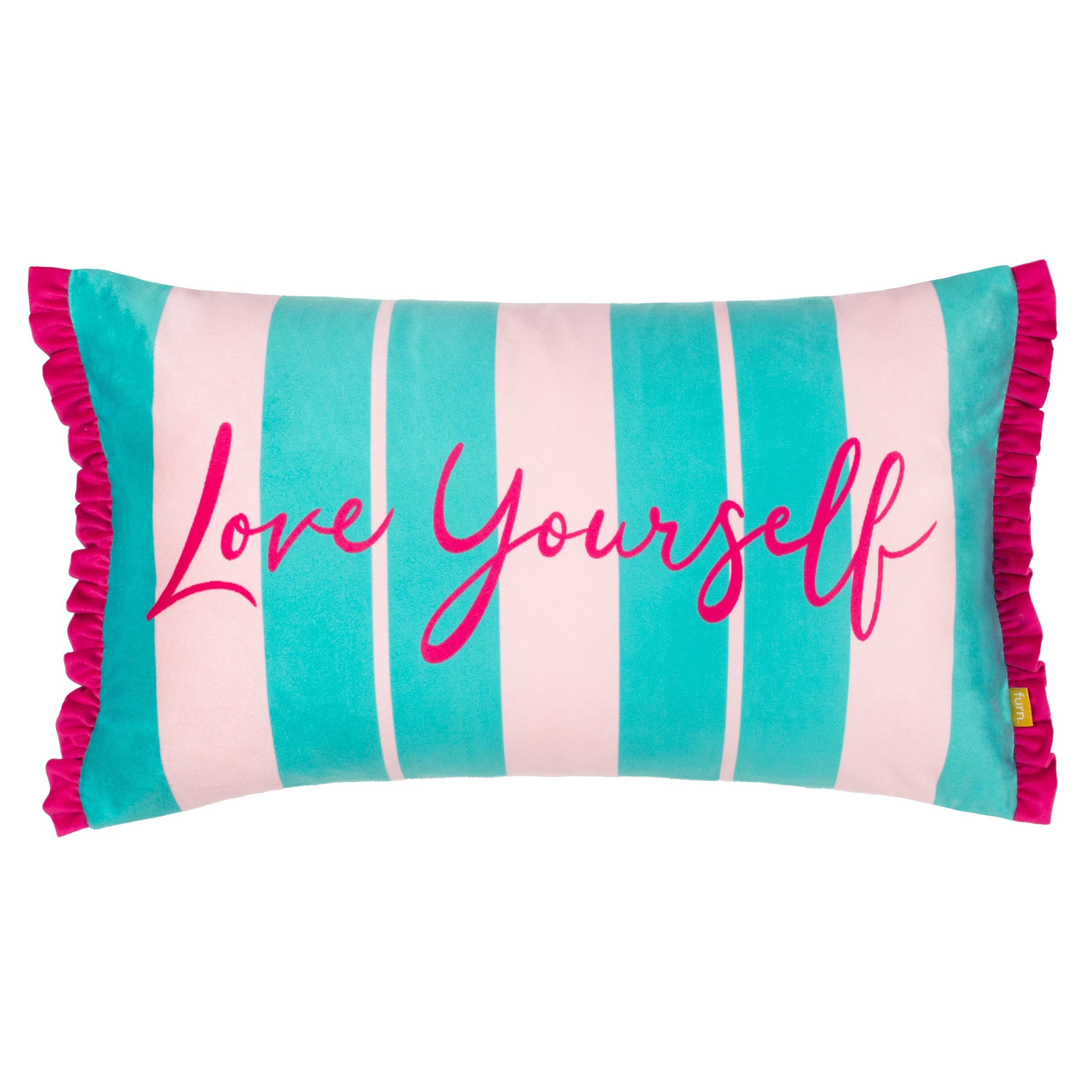 Love Yourself Striped Velvet Cushion