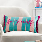 Love Yourself Striped Velvet Cushion
