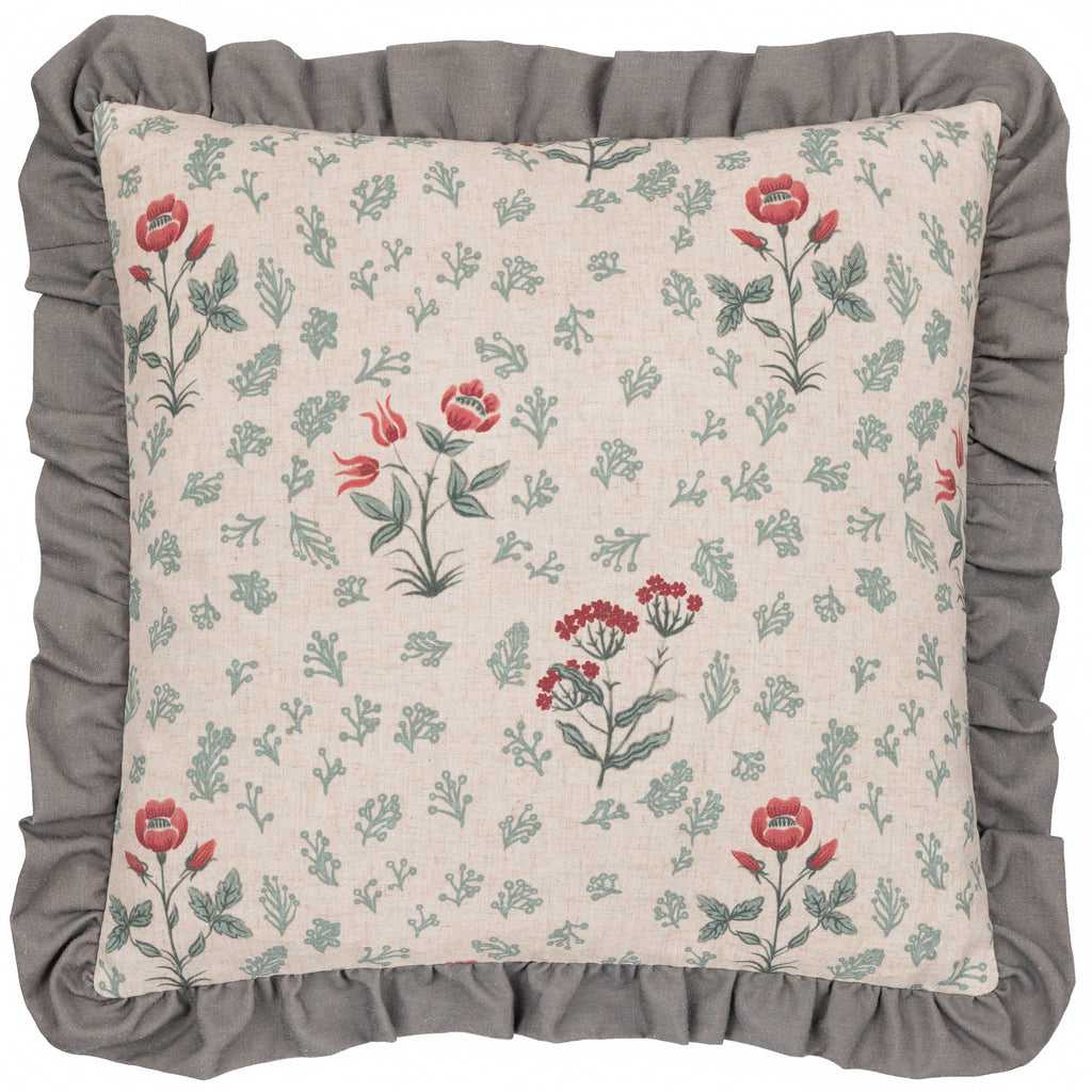 Linen Renata Floral Printed Ruffle Cushion Multi